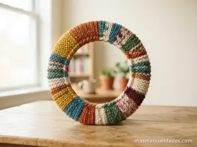 Marco de espejo con lanas de colores