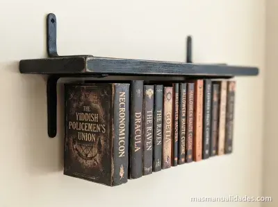 Repisa colgante con los libros boca abajo